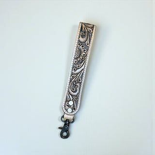 Brown tooled leather wristlet strap