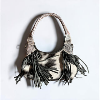 Silver cowhide fringe shoulder bag