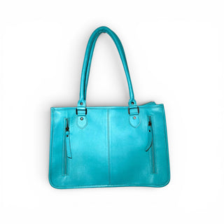 Turquoise tooled leather & cowhide tote bag