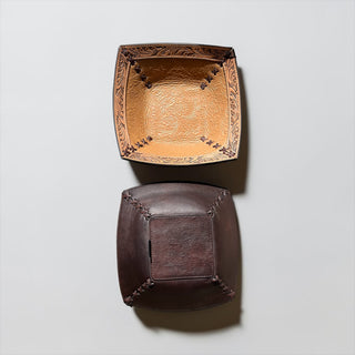 Tan tooled leather bowl