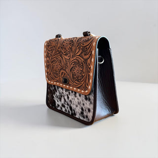 Bamboo handle cowhide handbag