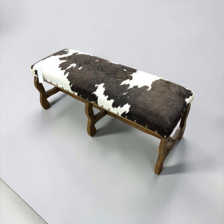 All cowhide wood bench