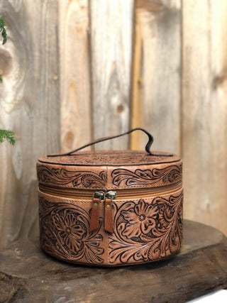 Round Tooled Leather Jewelry Box