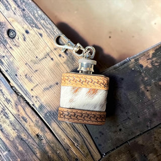 Cowhide & tooled leather flask