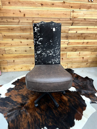 Salt pepper genuine cowhide & leather armless office chair