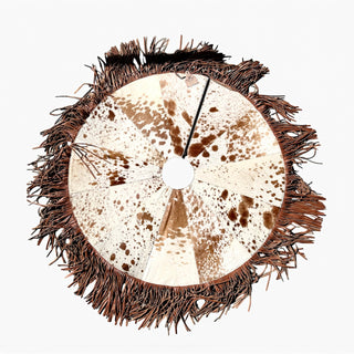3.3’ Cowhide tan fringe Christmas tree skirt