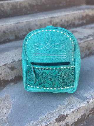 Turquoise BootStitch Leather Backpack