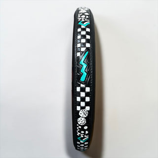 14.5”-15”Checker tooled leather steering wheel cover