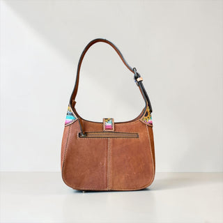 Sunflower tooled leather & cowhide shoulder bag
