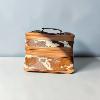 Tan leather & cowhide makeup box