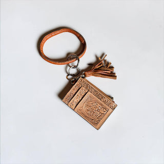 Tan tooled leather card holder