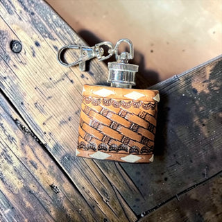 Basketweave tooled leather flask