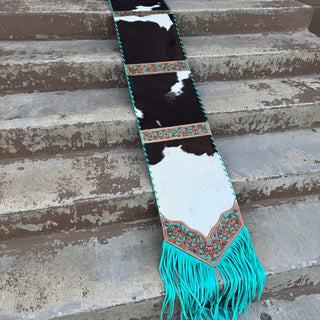 Tooled Cowhide & Fringe Table Runner 