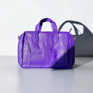 Purple tooled leather & cowhide briefcase