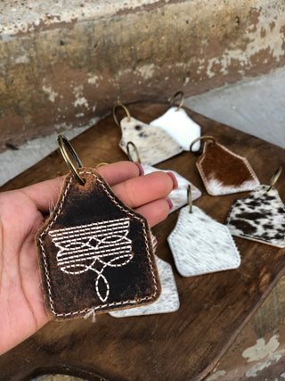 BootStitch III Rustic Leather & Cowhide Keychain 1pc