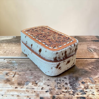 Brown blossom cowhide jewelry box