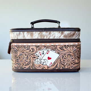Cards tooled leather & cowhide jewelry box
