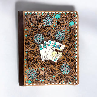 Turquoise cards tooled leather folder
