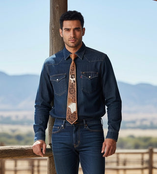 Cowhide & tooled leather tie