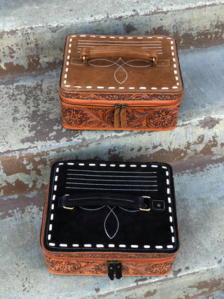 BootStitch Suede Leather Tooled Make up Box