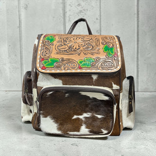 Tooled leather & cowhide backpack