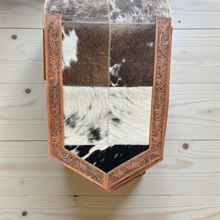 6ft tooled leather & cowhide table runner