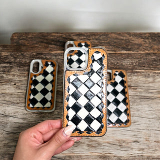 Checker tooled leather iPhone cases