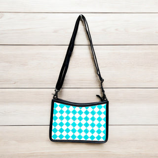Turquoise checker tooled leather crossbody bag