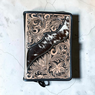 Cowhide & tooled leather zipper Bible cover
