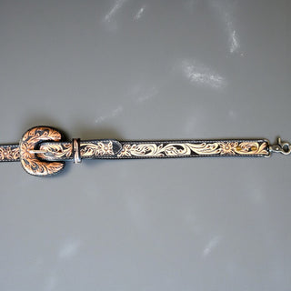 Black tooled leather bag strap