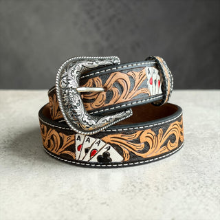 Cards tooled leather belt