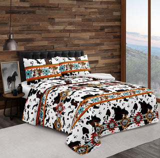 3pc Aztec/cow print Sherpa blankets