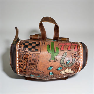 Cowgirl tooled leather & cowhide backpack