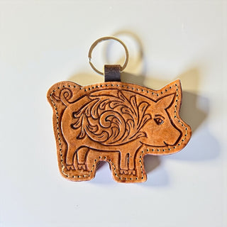 Pig tooled leather Keychain