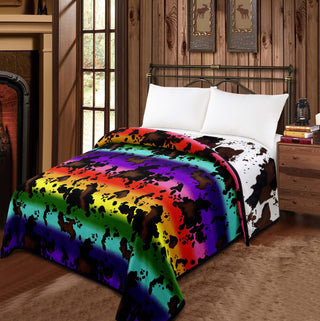 Rainbow - Cowprint Mia Reversible 2 Design Blanket