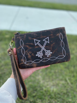 Arrows Tooled Rustic Leather Wristlet