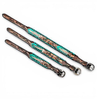 Turquoise feather dog collar