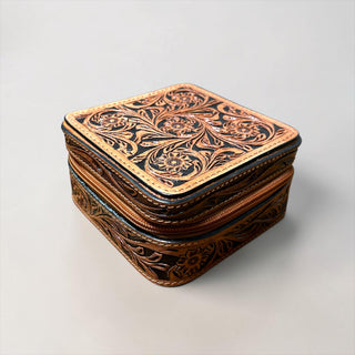 Blossom tooled leather jewelry box