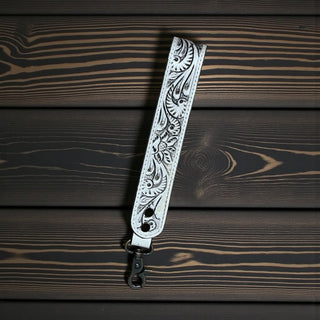 Silver tooled leather wristlet strap