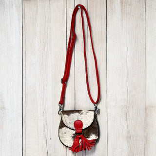Red cowhide kids crossbody bag