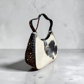 Black tooled leather & cowhide shoulder bag