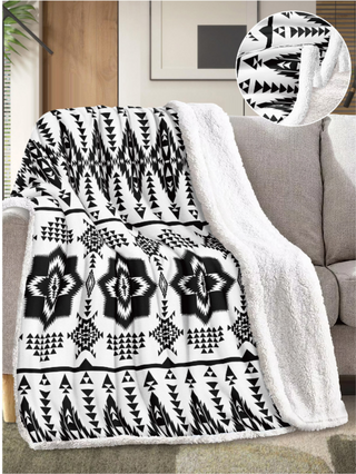 Aztec Inspired Sherpa Throw Blanket - Queen Size