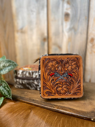 Cowhide and Tooled Mini Jewelry Box