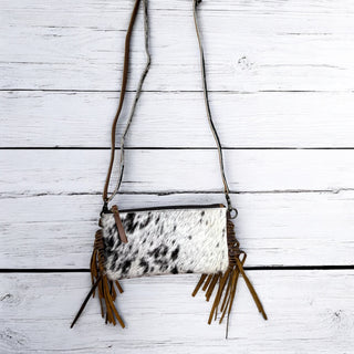 All cowhide fringe crossbody bag
