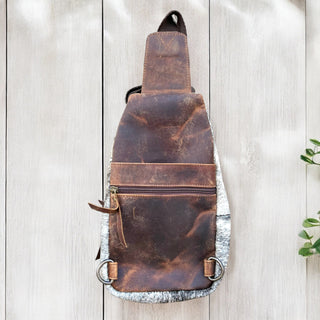 Brown/White all cowhide sling bag