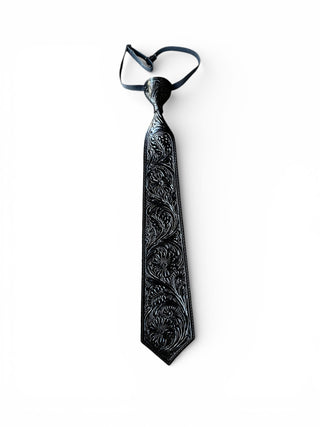 Black tooled leather tie