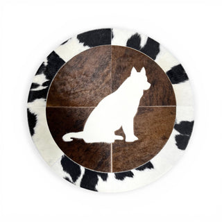 Wolf cowhide patchwork rug 3x3’