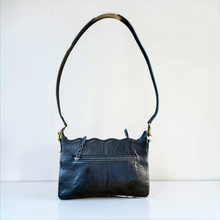 Black tooled leather & cowhide crossbody bag