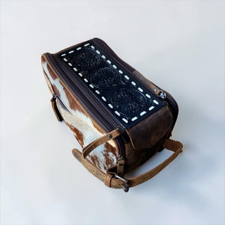 Black tooled leather & cowhide toiletry bag