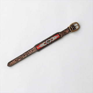Red Aztec tooled leather dog collar